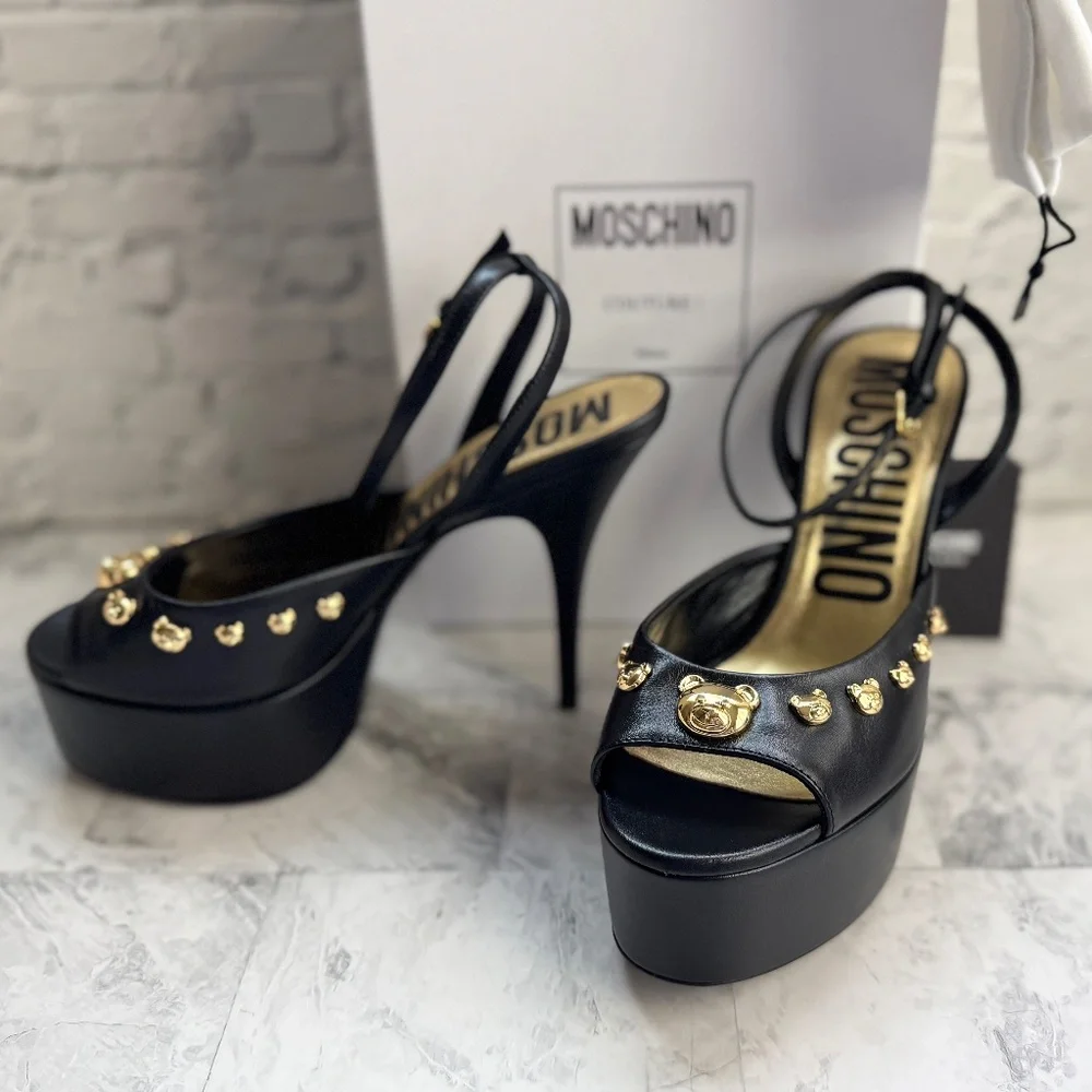 NEW Moschino Teddy Bear Studded Ankle Strap Platform Sandal